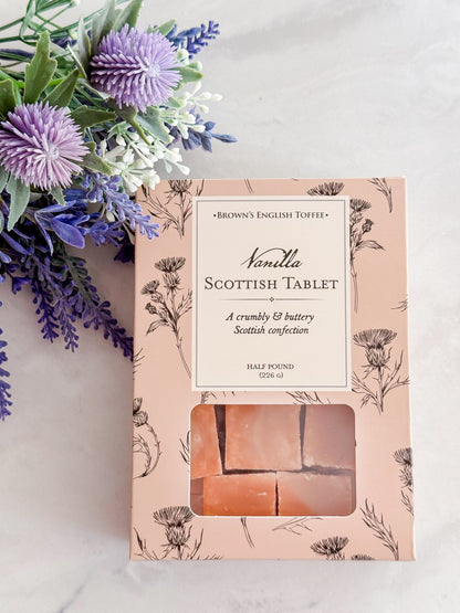 Vanilla Scottish tablet gift box, handcrafted Celtic candy